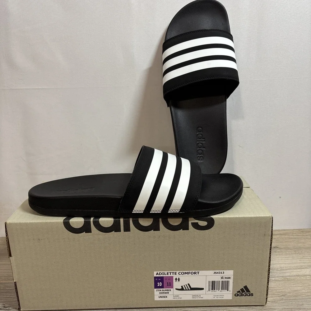 Adidas Adilette Unisex Comfort Shower Slides Men US 10 Women US 11 Black / White